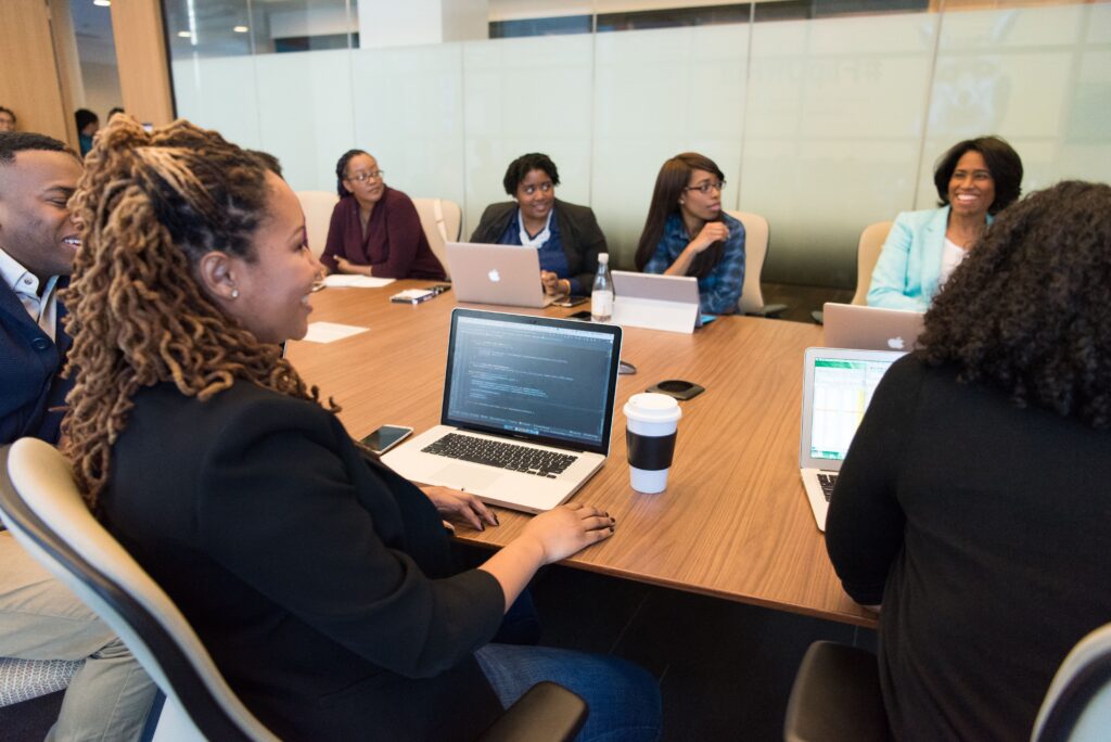 Employees having a meeting.